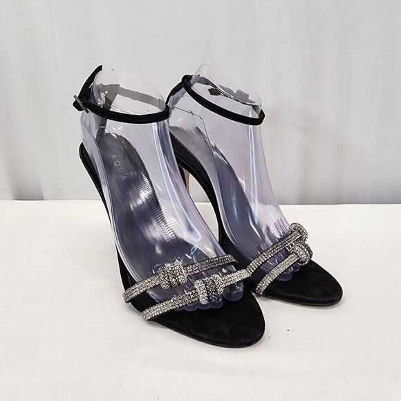 AQUA Women's Infinity Detail High Heel Dress Sandals Jet Crystal/ Black Size 9.5 - Picture 1 of 13